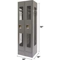 Vented Lockers, Bank of 2, 24" x 18" x 78", Steel, Grey, Knocked Down, Perforated Fastek