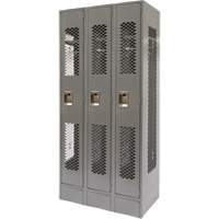 Vented Lockers, Bank of 3, 36 x 18" x 78", Steel, Grey, Knocked Down, Perforated Fastek