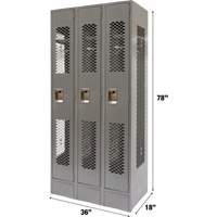 Vented Lockers, Bank of 3, 36 x 18" x 78", Steel, Grey, Knocked Down, Perforated Fastek