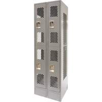 Vented Lockers, 2 -tier, Bank of 2, 24" x 18" x 78", Steel, Grey, Knocked Down, Perforated Fastek