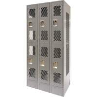 Vented Lockers, 2 -tier, Bank of 3, 36 x 18" x 78", Steel, Grey, Knocked Down, Perforated Fastek