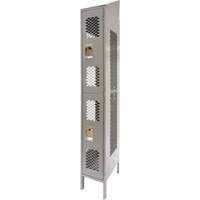 Vented Lockers, 2 -tier, 12" x 18" x 88", Steel, Grey, Knocked Down, Perforated Fastek