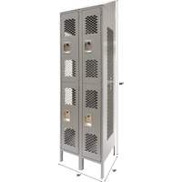 Vented Lockers, 2 -tier, Bank of 2, 24" x 18" x 88", Steel, Grey, Knocked Down, Perforated Fastek