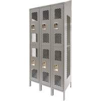 Vented Lockers, 2 -tier, Bank of 3, 36 x 18" x 88", Steel, Grey, Knocked Down, Perforated Fastek