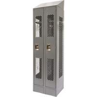 Vented Lockers, Bank of 2, 24" x 18" x 88", Steel, Grey, Knocked Down, Perforated Fastek