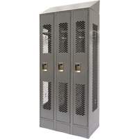 Vented Lockers, Bank of 3, 36 x 18" x 88", Steel, Grey, Knocked Down, Perforated Fastek