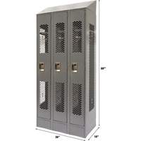 Vented Lockers, Bank of 3, 36 x 18" x 88", Steel, Grey, Knocked Down, Perforated Fastek