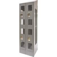 Vented Lockers, 2 -tier, Bank of 2, 24" x 18" x 88", Steel, Grey, Knocked Down, Perforated Fastek