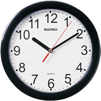 Round Clock, Analog, Battery Operated, 8" dia., Black Fastek