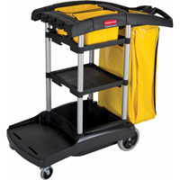 High Capacity Cleaning Carts With Bins, 49-1/4" x 21-3/4" x 38", Plastic, Black/Yellow JB486 | Fastek