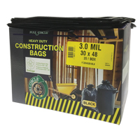 Contractor Liners, Strong, 30" W x 48" L, 3 mils, Black, 113.56 L (30 Gal.) Capacity Fastek