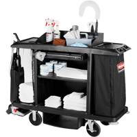 Executive Full-Size Housekeeping Cart, 60" x 22" x 50", Plastic, Black JO351 | Fastek