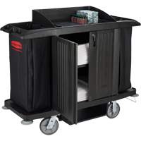 Executive Full-Size Housekeeping Cart with Doors, 60" x 22" x 50", Plastic, Black JO352 | Fastek