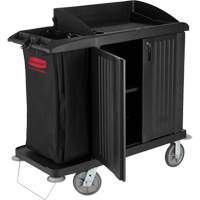 Executive Compact Housekeeping Cart with Doors, 49" x 22" x 50", Plastic, Black JO353 | Fastek