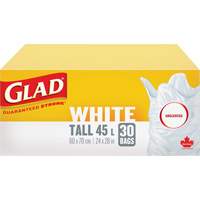 Tall 45L Unscented Garbage Bags, Regular, 24" W x 28" L, White Fastek