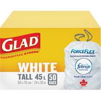 Tall 45L Febreze Garbage Bags, Regular, 24" W x 28" L, White Fastek