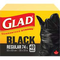 74L Garbage Bags, Regular, 26" W x 33" L, Black, Open Top JP297 | Fastek