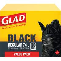 74L Garbage Bags, Regular, 26" W x 33" L, Black, Open Top JP301 | Fastek