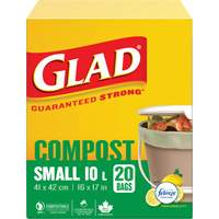 Small Compostable Bags, Regular, 17" L x 16" W, Brown, 10 L (3 Gal.) Capacity Fastek