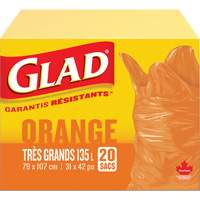 135L Garbage Bags, Regular, 31" W x 42" L, Orange Fastek