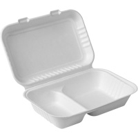 Compostable Hinged Food Containers with Compartments, Bagasse, Recantgular JP907 | Fastek
