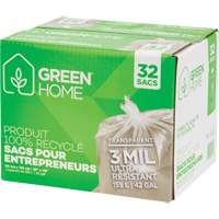 Green Home Garbage Bags, Strong, 33" W x 48" L, 3 mils, Clear, 159 L (42 Gal.) Capacity Fastek