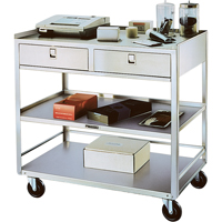 Stainless Steel Equipment Stands, 300 lbs. Capacity, Stainless Steel, 20"/20-1/8" x W, 35" x H, 37"/36-3/8" D, Knocked Down, 2 Drawers MK980 | Fastek