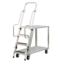 Aluminum Stock Picking Ladder Cart, Aluminum, 22" W x 51-1/2" D, 2 Shelves, 800 lbs. Capacity MO458 | Fastek