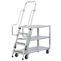 Aluminum Stock Picking Ladder Cart, Aluminum, 22" W x 51-1/2" D, 3 Shelves, 800 lbs. Capacity MO459 | Fastek