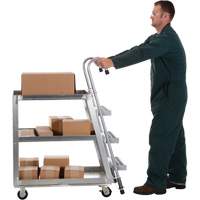 Stockpicker Truck, Aluminum, 21-7/8" W x 40" D, 3 Shelves, 660 lbs. Capacity Fastek
