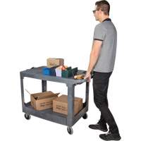 Flat-Shelf Utility Service Cart, 2 Tiers, 25-1/4" x 32-1/4" x 44", 550 lbs. Capacity Fastek