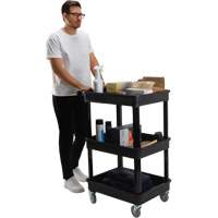 Utility Cart with Deep Lip Shelf, 3 Tiers, 19" x 39-1/2" x 28-1/4", 330 lbs. Capacity Fastek