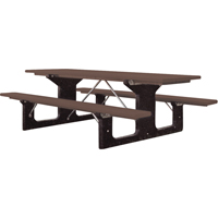 Recycled Plastic Picnic Tables, 6' L x 61-1/2" W, Brown Fastek