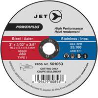Meule &agrave; tronçonner POWERPLUS, 3" x 3/32", Arbre de 3/8", Type 1, 25 100 Tr/min Fastek