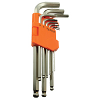 Ball End Hex Key Set, 9 Pcs., Metric Fastek