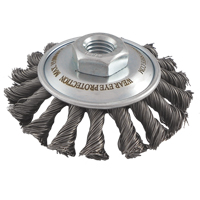 Knotted Wire Wheel Saucer Brushes, 4" Dia., 0.02" Fill, 5/8"-11 Arbor, Steel Fastek