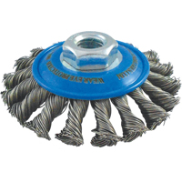 Knotted Wire Wheel Saucer Brushes, 4" Dia., 0.02" Fill, 5/8"-11 Arbor, Stainless Steel Fastek