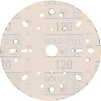 Hookit Gold Abrasive Disc, 6" Dia., 120 Grit, Aluminum Oxide, C-Weight Fastek