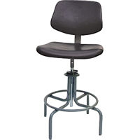 600 Series Rectangular Stool with Back , Mobile, Adjustable, 25" - 31", Polyurethane Seat, Black Fastek