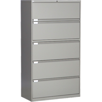Lateral Filing Cabinet, Steel, 5 Drawers, 36" W x 18" D x 65-1/2" H, Grey OP224 | Fastek