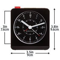 Desk Alarm Clock, Analog, Battery Operated, 3.5" W x 1.5" D x 3.75" H, Black OP602 | Fastek