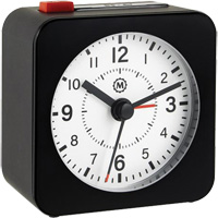 Mini Non-Ticking Alarm Clock, Analog, Battery Operated, 2.3" Dia., Black OQ833 | Fastek