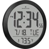 Round Digital Wall Clock, Digital, Battery Operated, 15" Dia., Black OR488 | Fastek