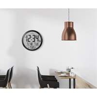Round Digital Wall Clock, Digital, Battery Operated, 15" Dia., Black OR488 | Fastek