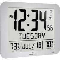 Slim Self-Setting Full Calendar Wall Clock, Digital, Battery Operated, Silver OR494 | Fastek