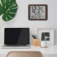Slim Self-Setting Full Calendar Wall Clock, Digital, Battery Operated, Black OR496 | Fastek