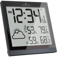 Self-Setting Weather Station and Clock, Digital, Battery Operated, Black OR504 | Fastek