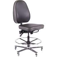 TF180 Ergonomic Industrial Chair, Mobile, Adjustable, Vinyl Seat, Black Fastek