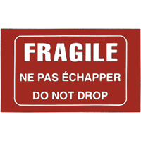 &eacute;tiquettes pour traitement sp&eacute;cial bilingues Fragile, 5" lo x 3" la, Blanc/rouge Fastek