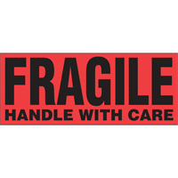 "Fragile Handle with Care" Special Handling Labels, 5" L x 2" W, Black on Red PB419 | Fastek